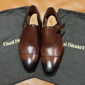 Paul Stuart Giordano Leather Monk Strap Shoes- Walnut Calf
